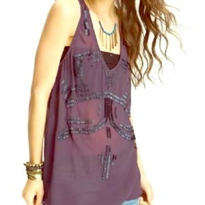 Free People ~ Sheer Embellished Tank ~ Size Small